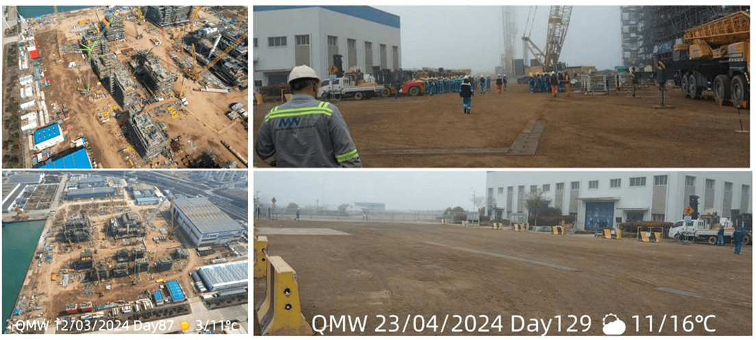 Qingdao Wuchuan McDermott site 87 and 129 days after dust suppression system application.